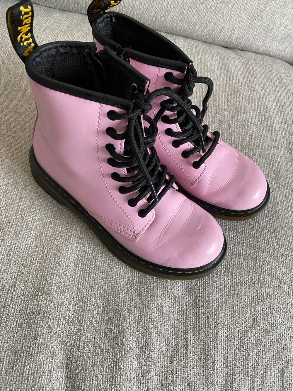 Dr. Martens Kids Pink Lace-Up Combat Boots with Black Trim